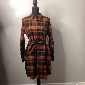 Goodthreads Women's Brushed Flannel Relaxed-Fit‎ Belted Shirt Dress